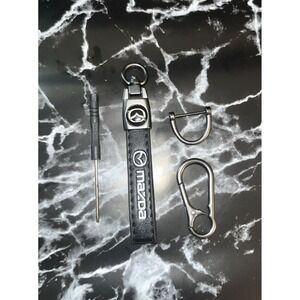 Mazda Black Leather  5 3/4" Key Holder Keychain W/ Screwdriver New